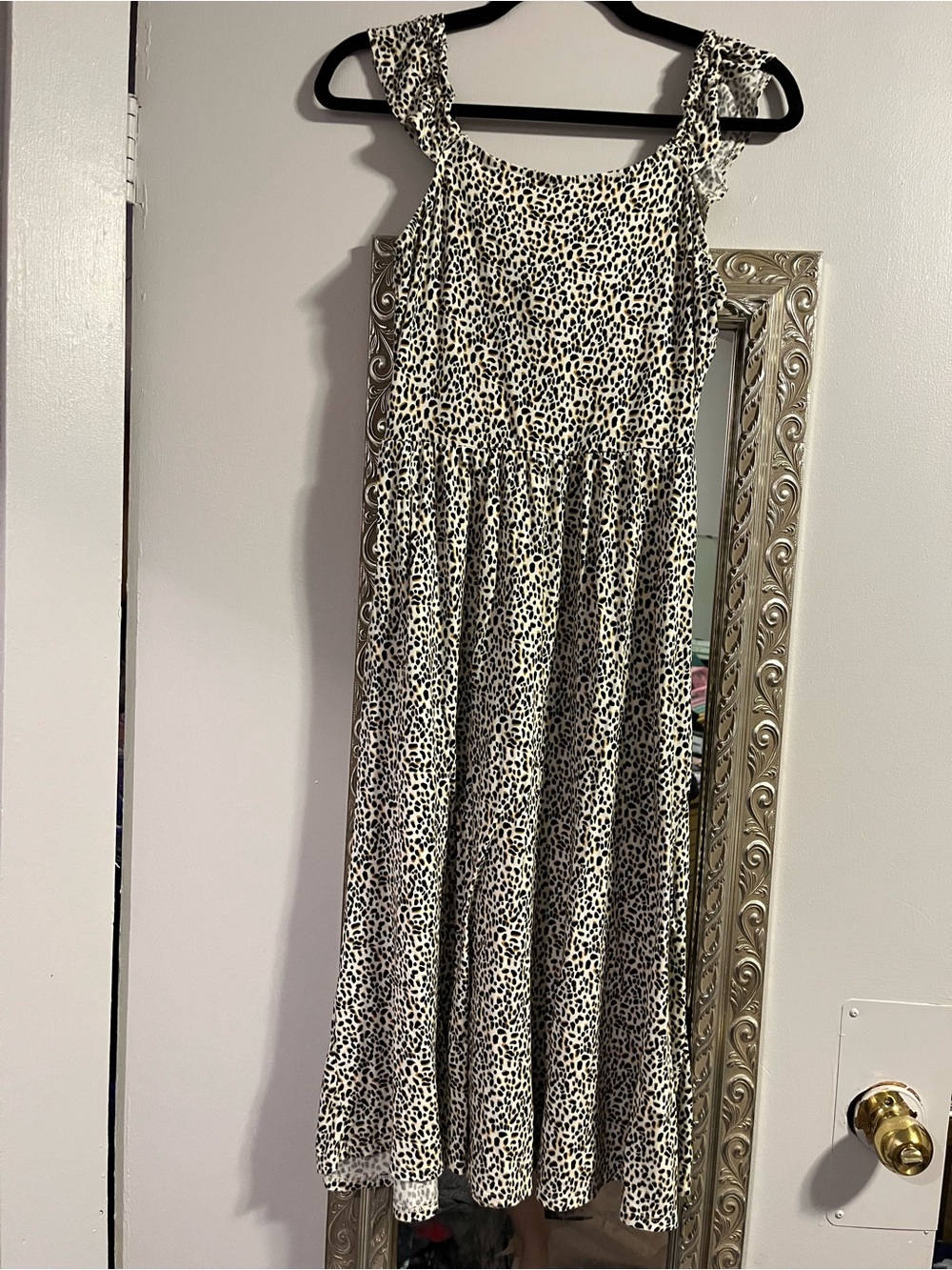 Women’s Black and White Leopard Print Midi Dress